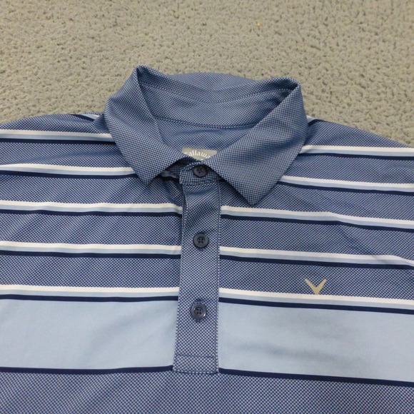 Callaway Golf Polo Shirt Mens Large Blue Opti-Dri Striped Performance - Picture 3 of 8